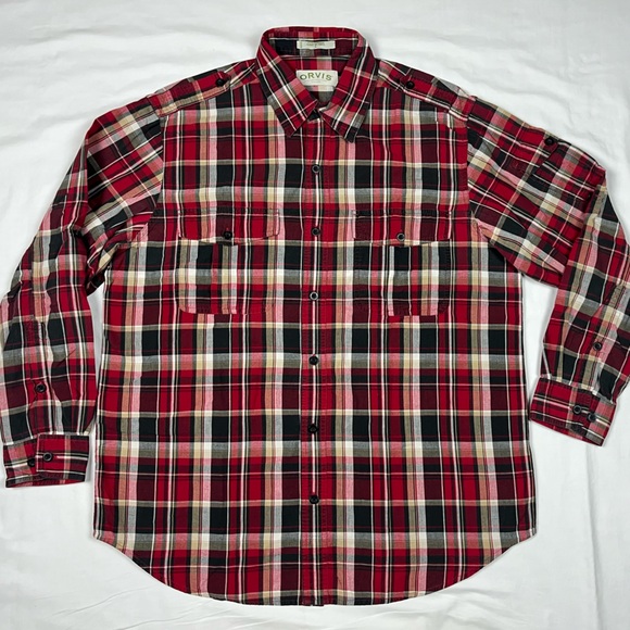 Orvis Mens Lightweight Button Down Hiking Shirt Sz Large Plaid Red/Black A9 - Picture 1 of 8